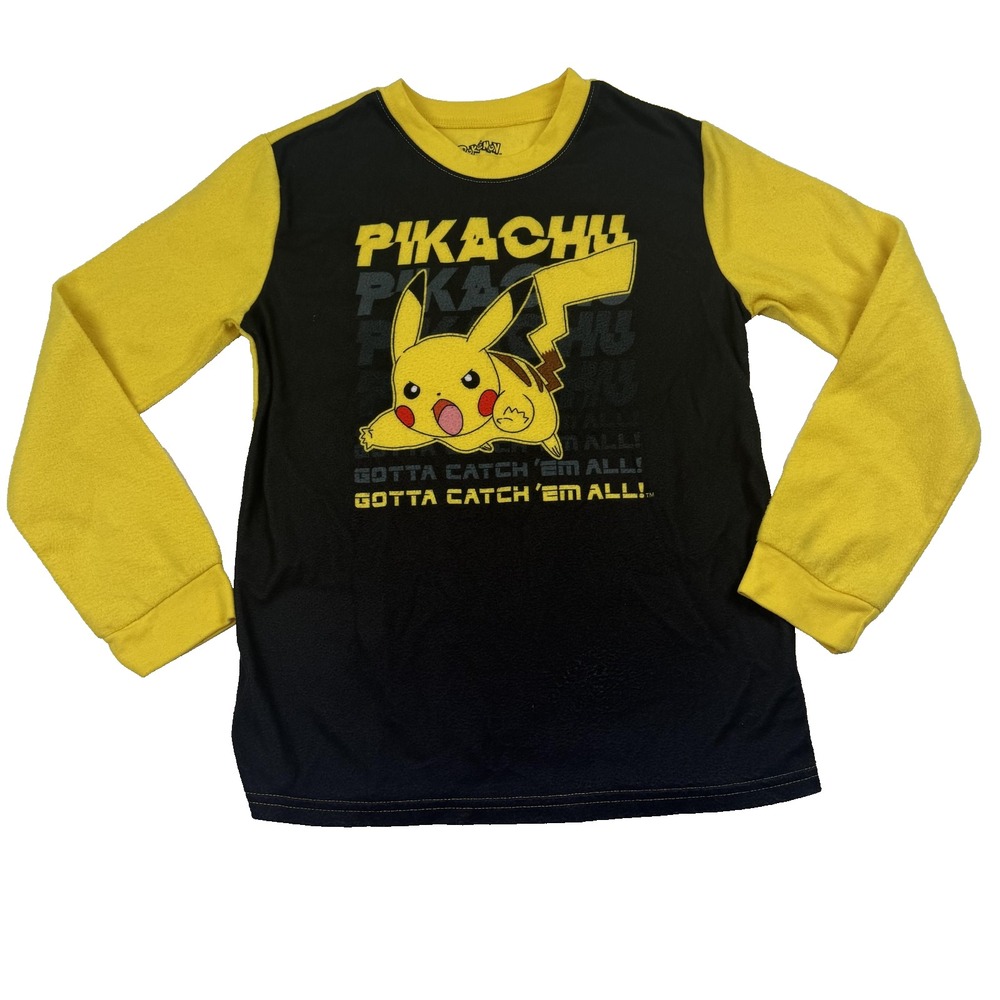 Pokemon Pikachu Shirt Boys Large 10/12 Long Sleeve Graphic Tee PK417574 Yellow